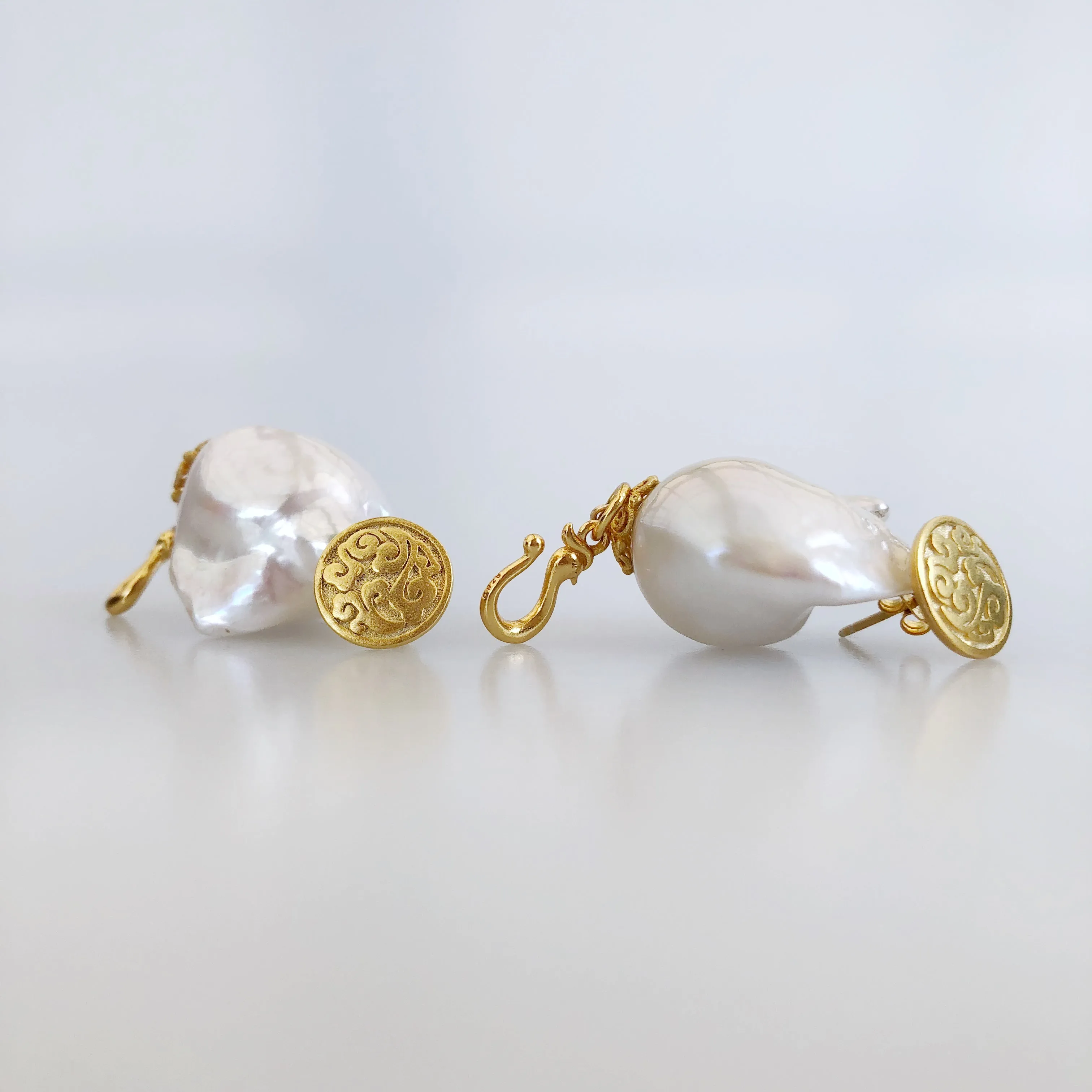 Large Baroque Pearl Deep Pink Silk Tassel Earrings