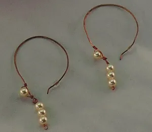 Large Copper Hammered Hoop with Swarovski Pearls Dangle Earrings