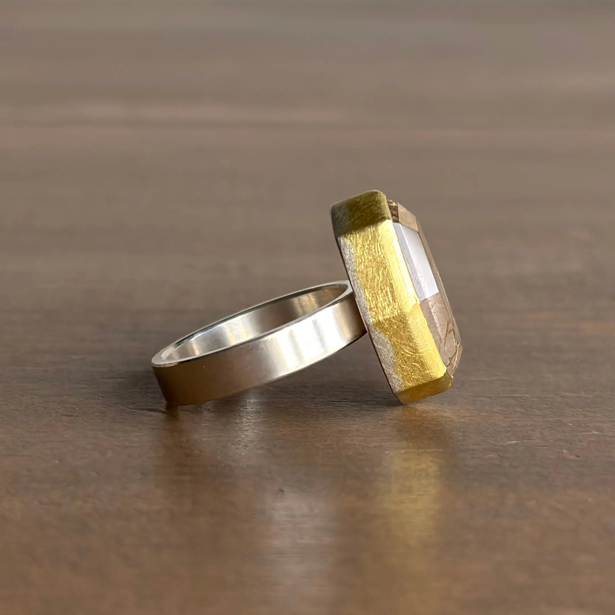Large Smoky Rutilated Quartz Tablet Ring