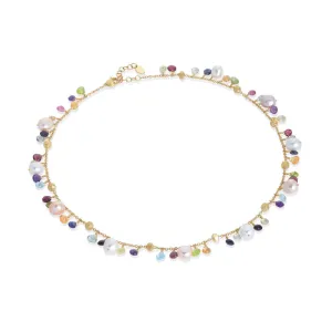 Marco Bicego Paradise Collection 18K Yellow Gold Mixed Gemstone and Pearl Single Strand Necklace