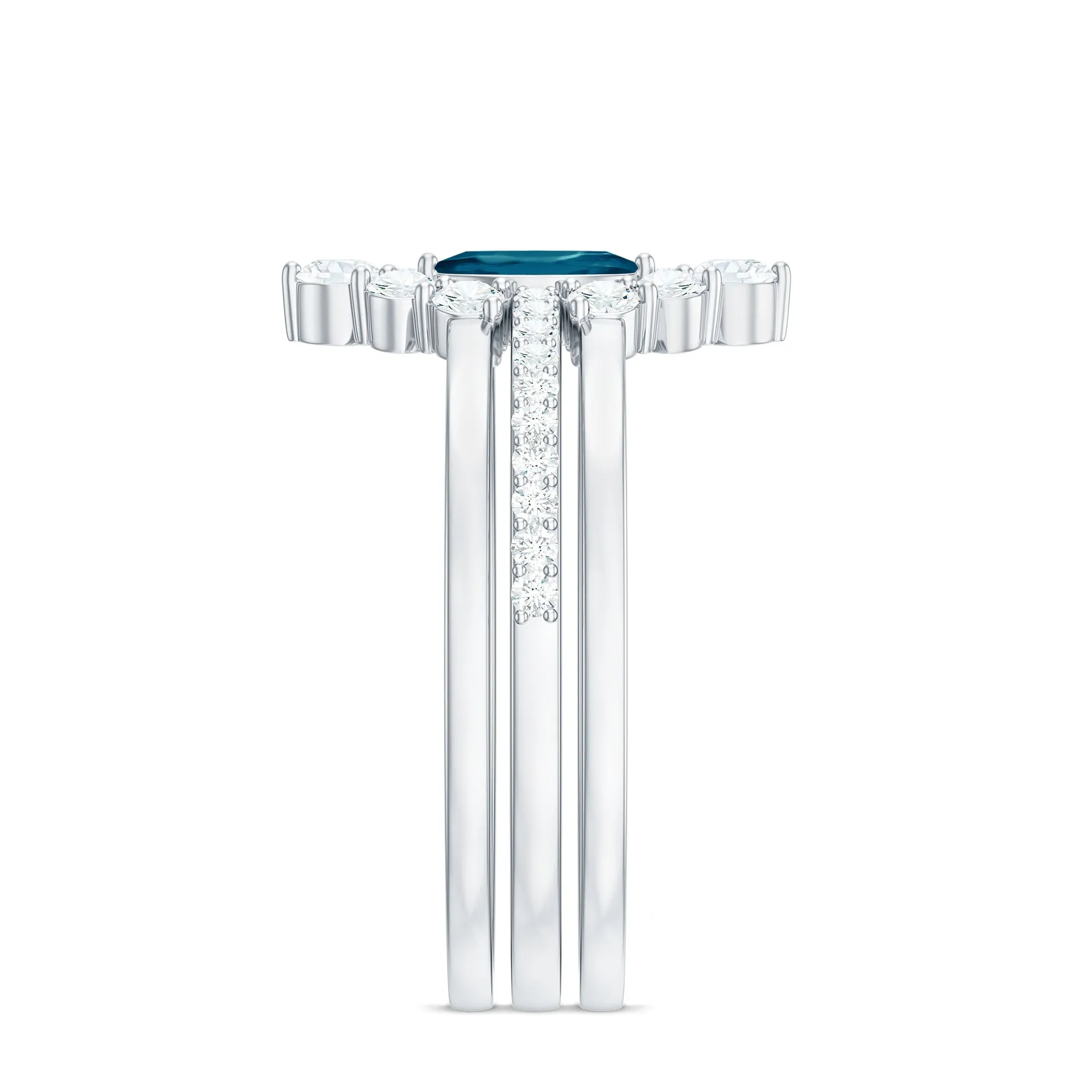 Marquise London Blue Topaz Solitaire Trio Ring Set with Diamond