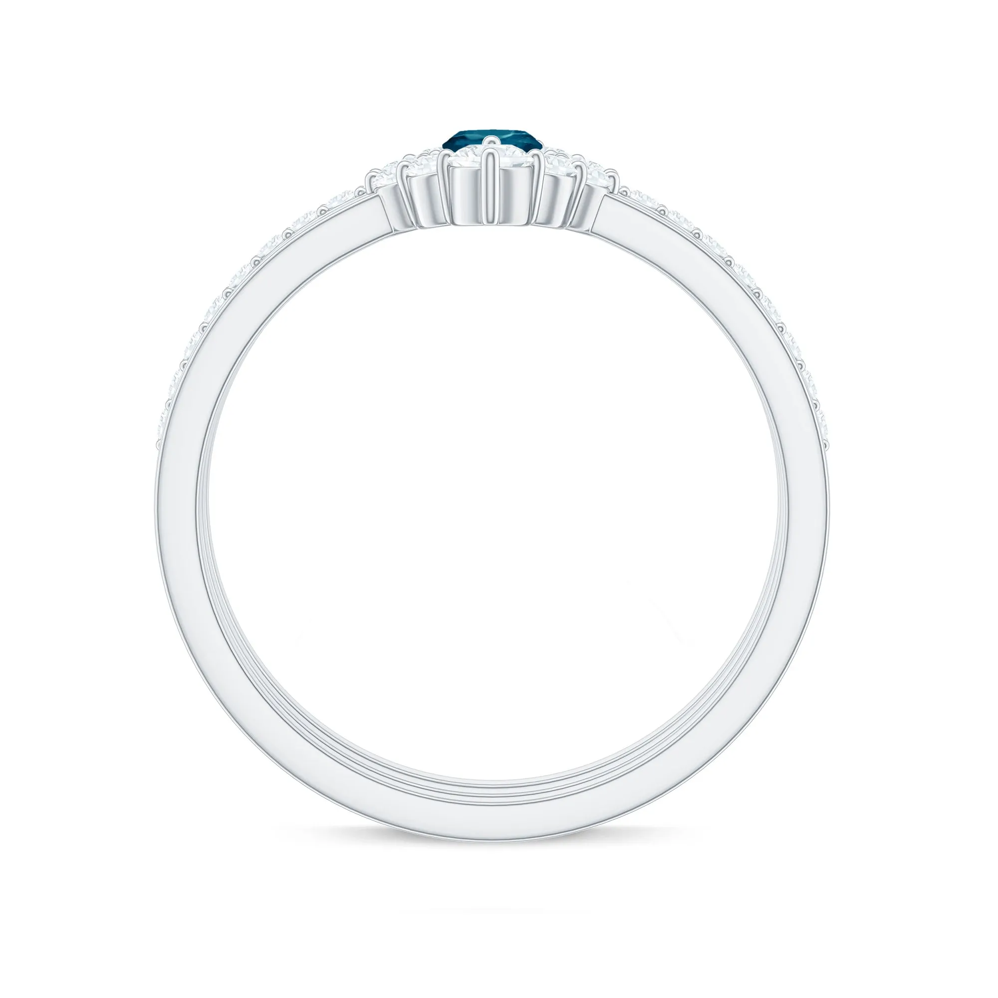 Marquise London Blue Topaz Solitaire Trio Ring Set with Diamond