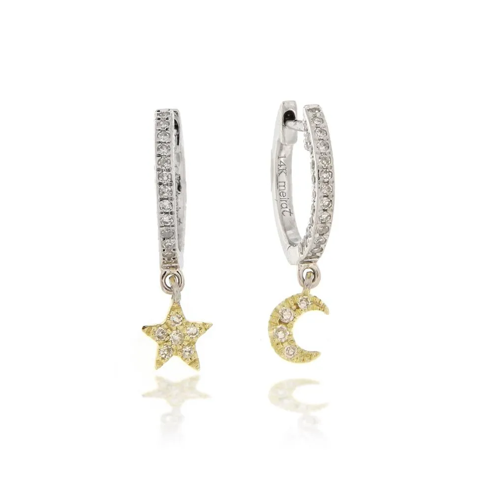 Meira T Moon and Star Diamond Huggie Earrings