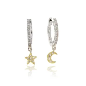 Meira T Moon and Star Diamond Huggie Earrings