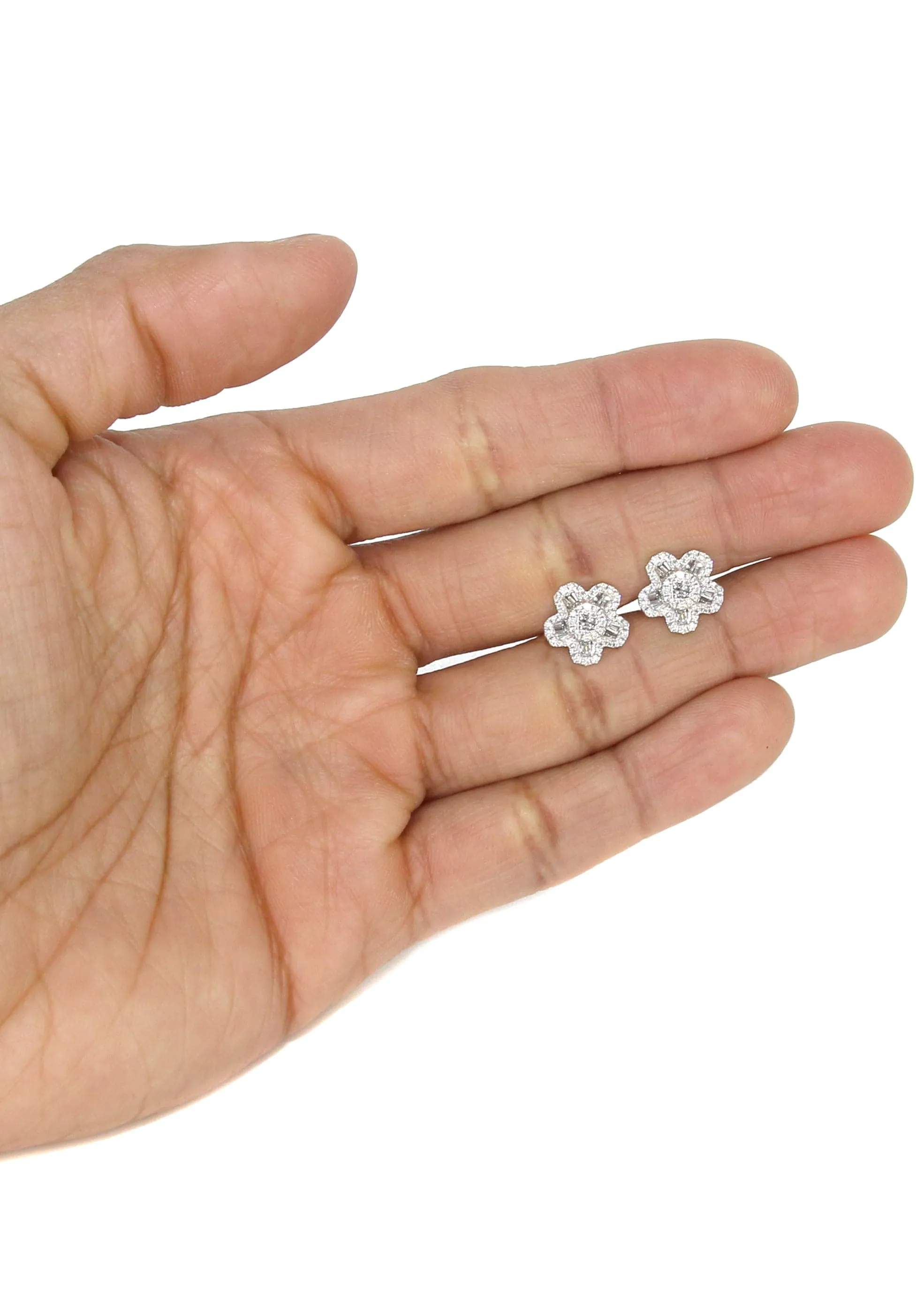 Mens Stud Diamond Earrings | 1.05 Carats 14K White Gold