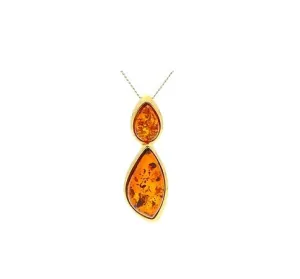 MILENA Gold Plated Elegant Amber Drop Pendant Necklace