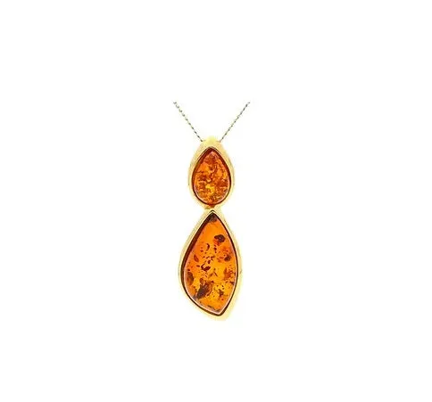 MILENA Gold Plated Elegant Amber Drop Pendant Necklace