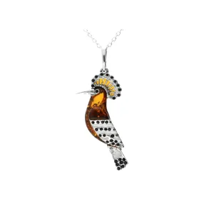 MILENA necklace Silver and Amber small Hoopoe Bird