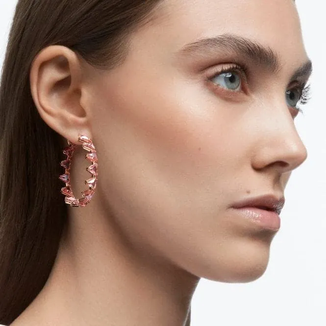 Millenia Large Hoop Triangle Cut Zirconia Pink Rose Gold-tone Plated Earrings 5614931
