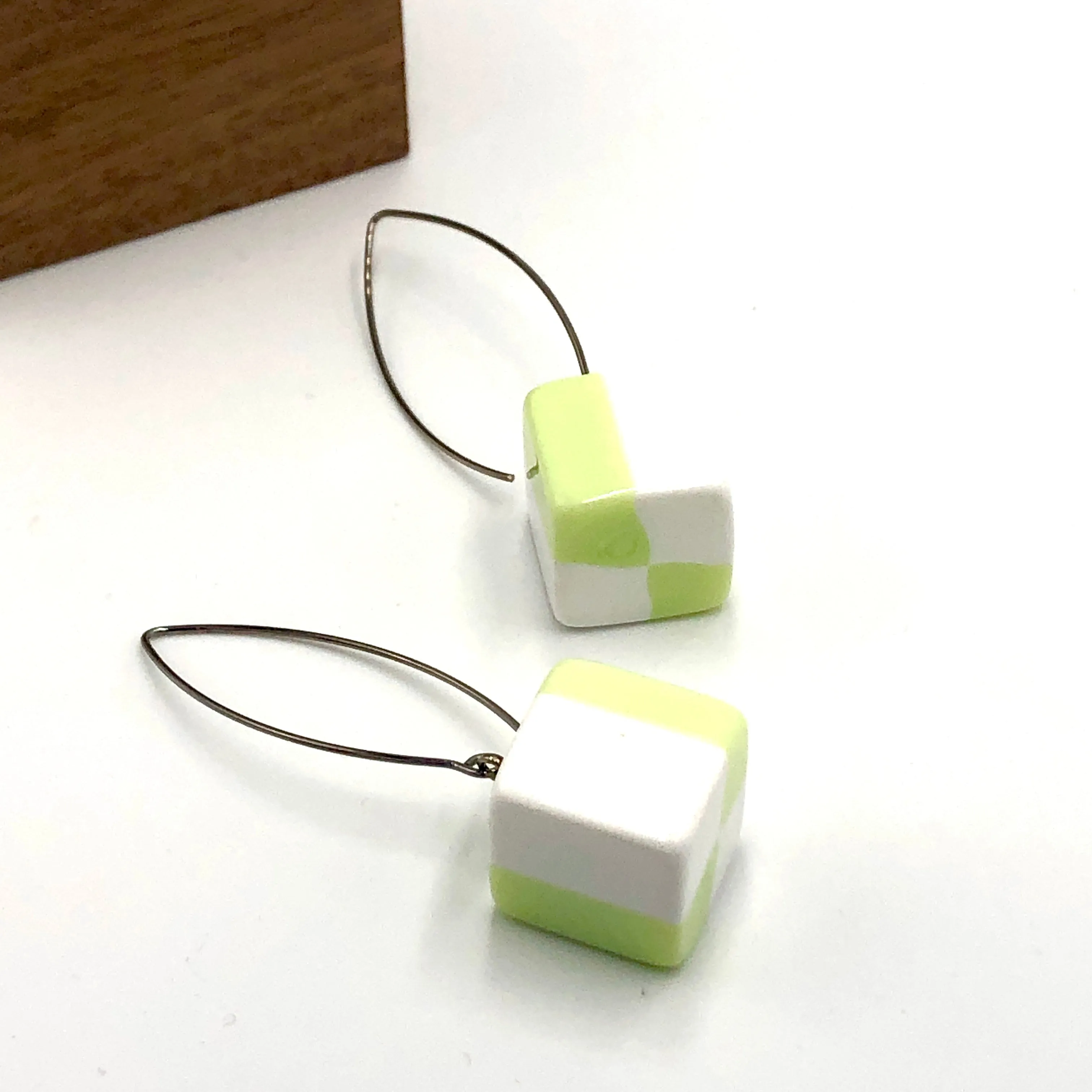 Mint and White Geometric Drop Earrings