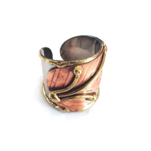 Mixed Metal Cuff Ring - Leaf