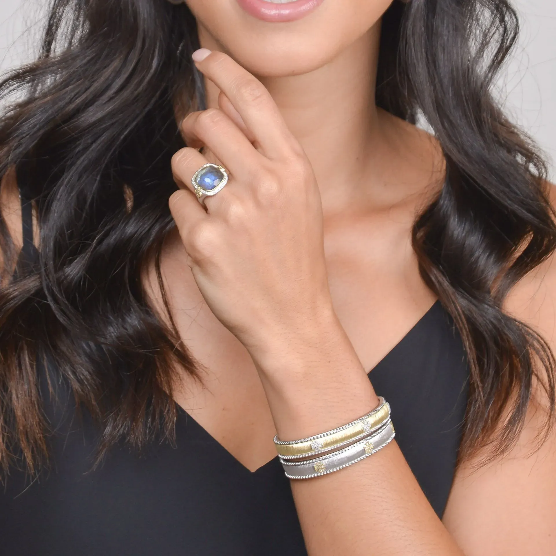 Mixed Metal Narrow Beaded Maltese Cuff Bracelet
