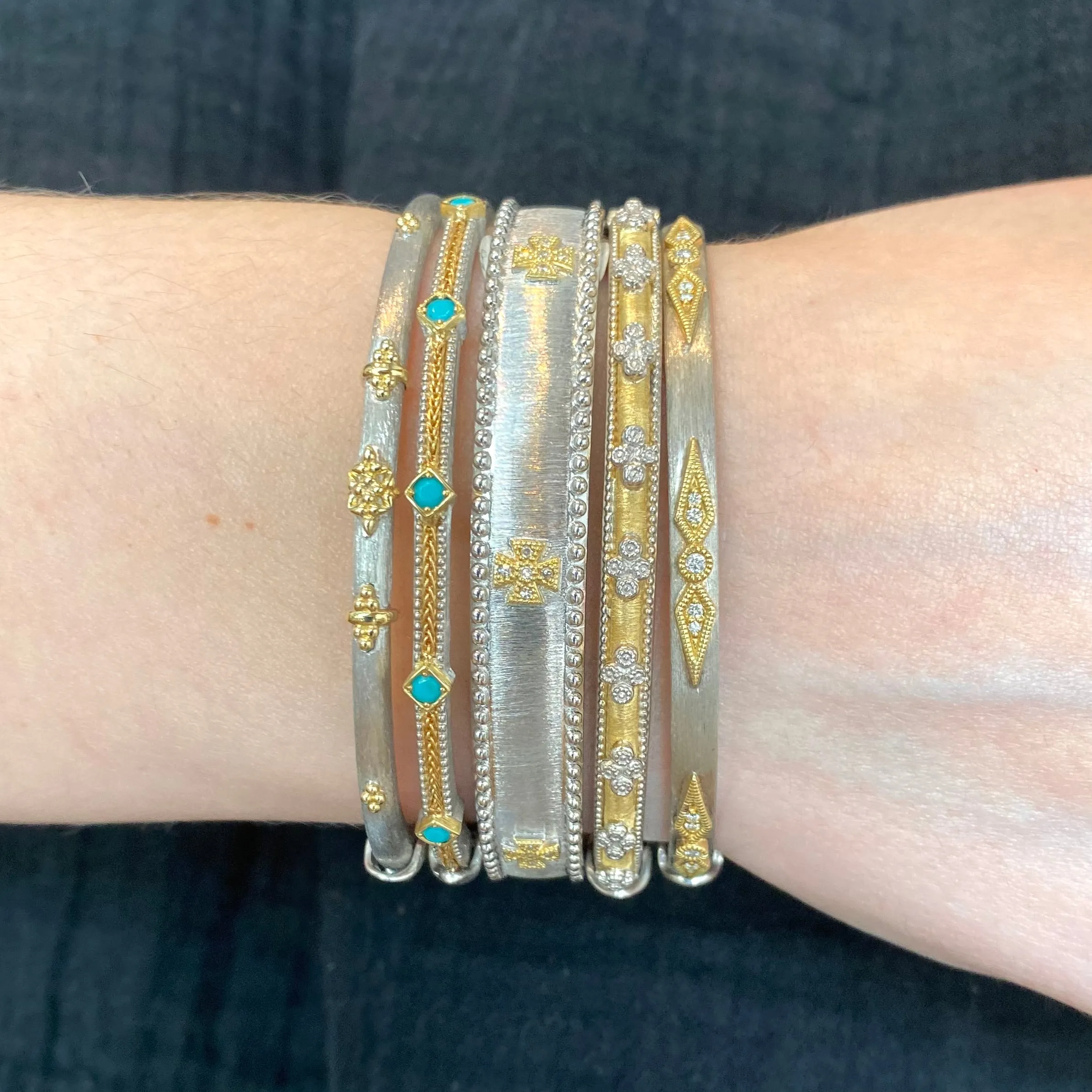 Mixed Metal Narrow Beaded Maltese Cuff Bracelet