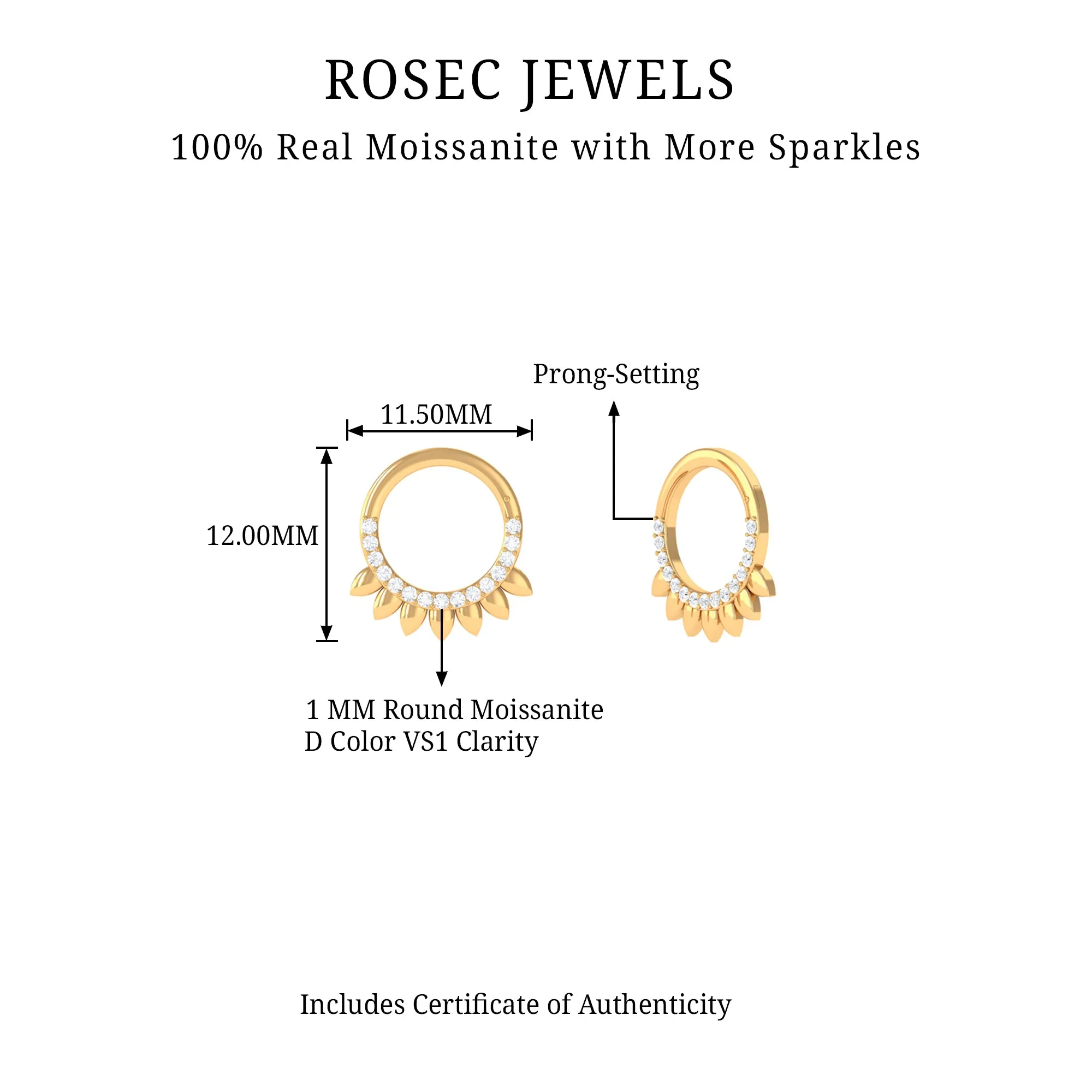 Moissanite Gold Hoop Earring for Daith Piercing