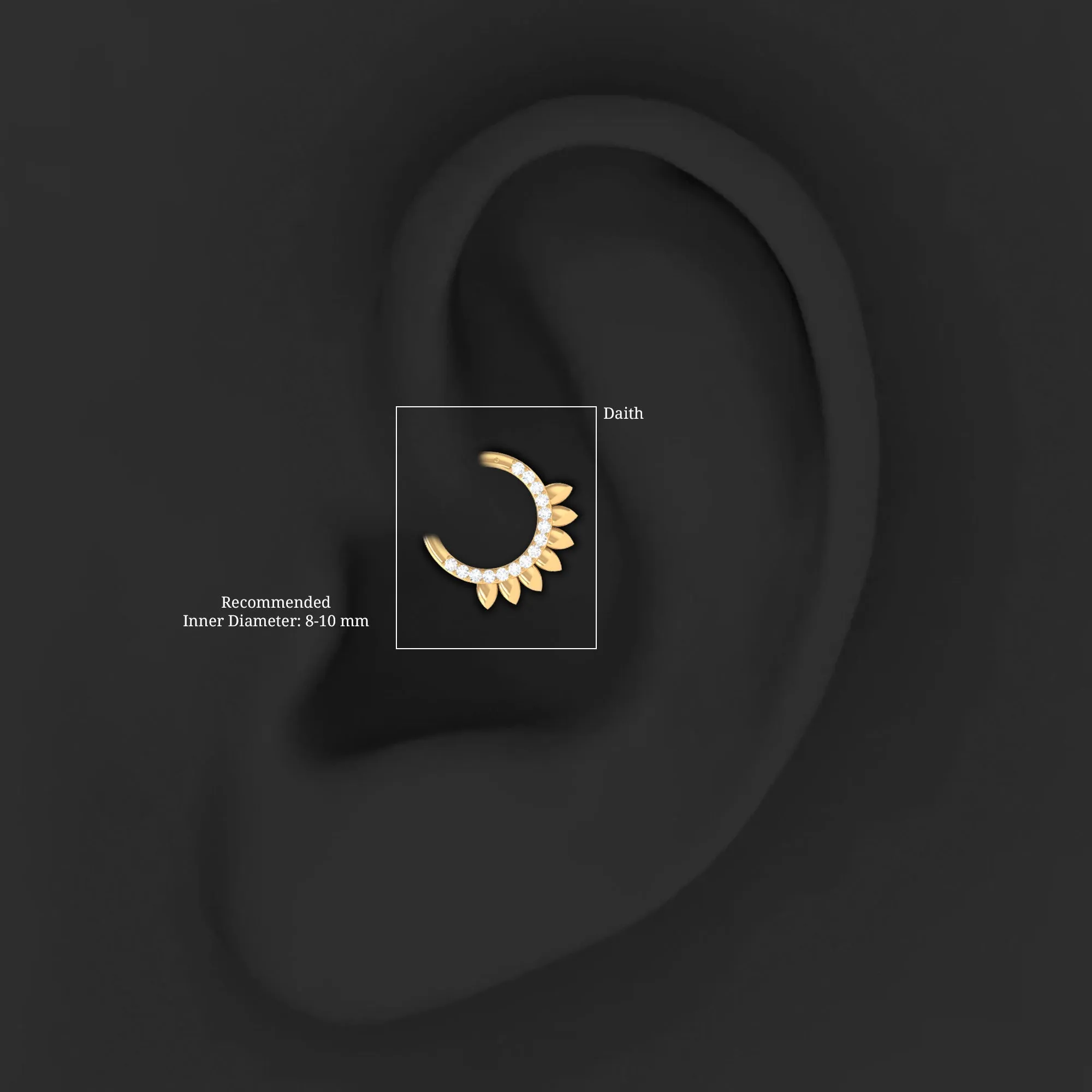 Moissanite Gold Hoop Earring for Daith Piercing