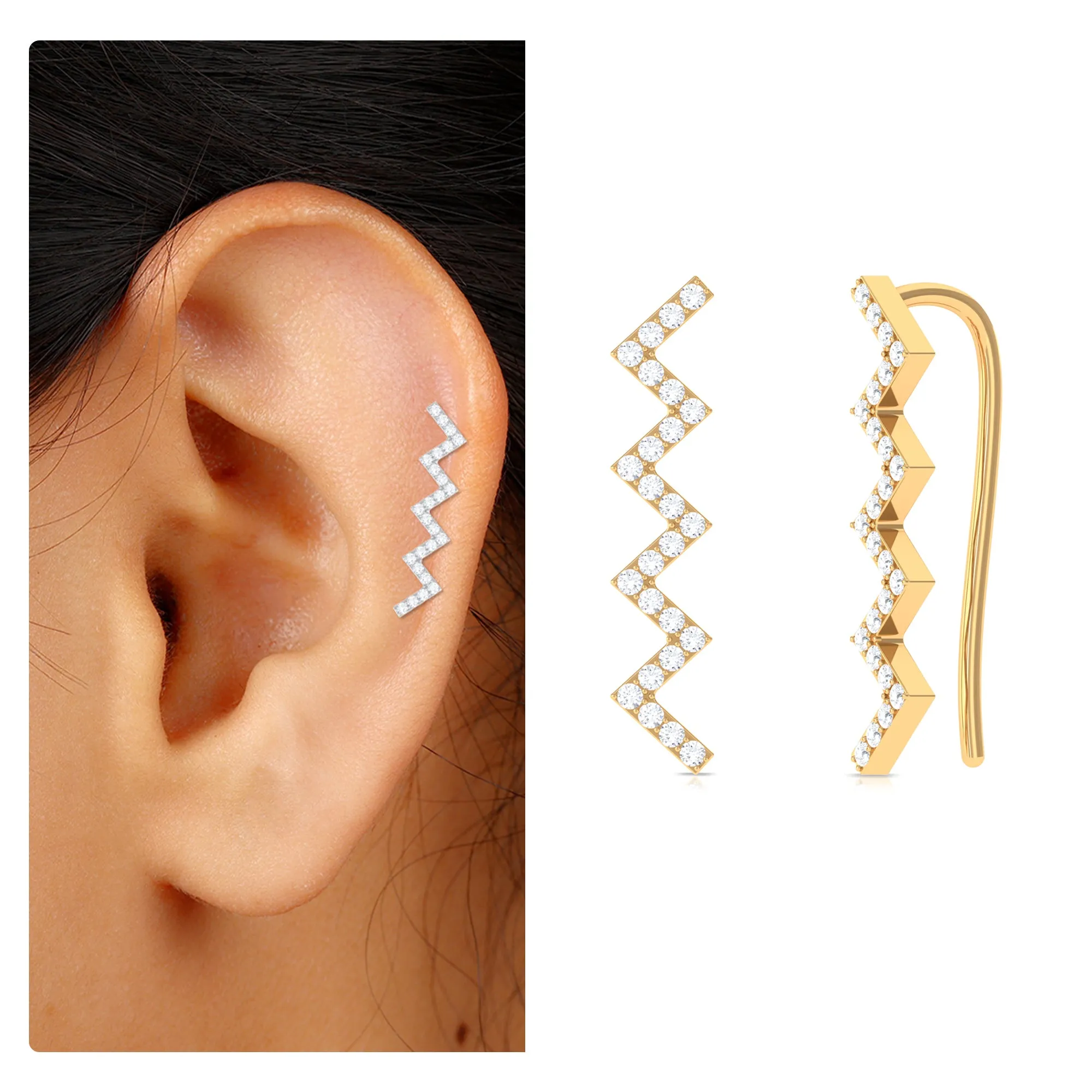 Moissanite Zig Zag Climber Earring for Helix Piercing