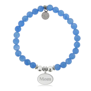Mom Charm with Azure Blue Jade Charity Bracelet