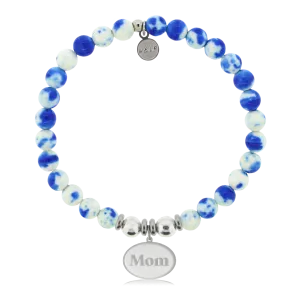 Mom Charm with Blue and White Jade Charity Bracelet