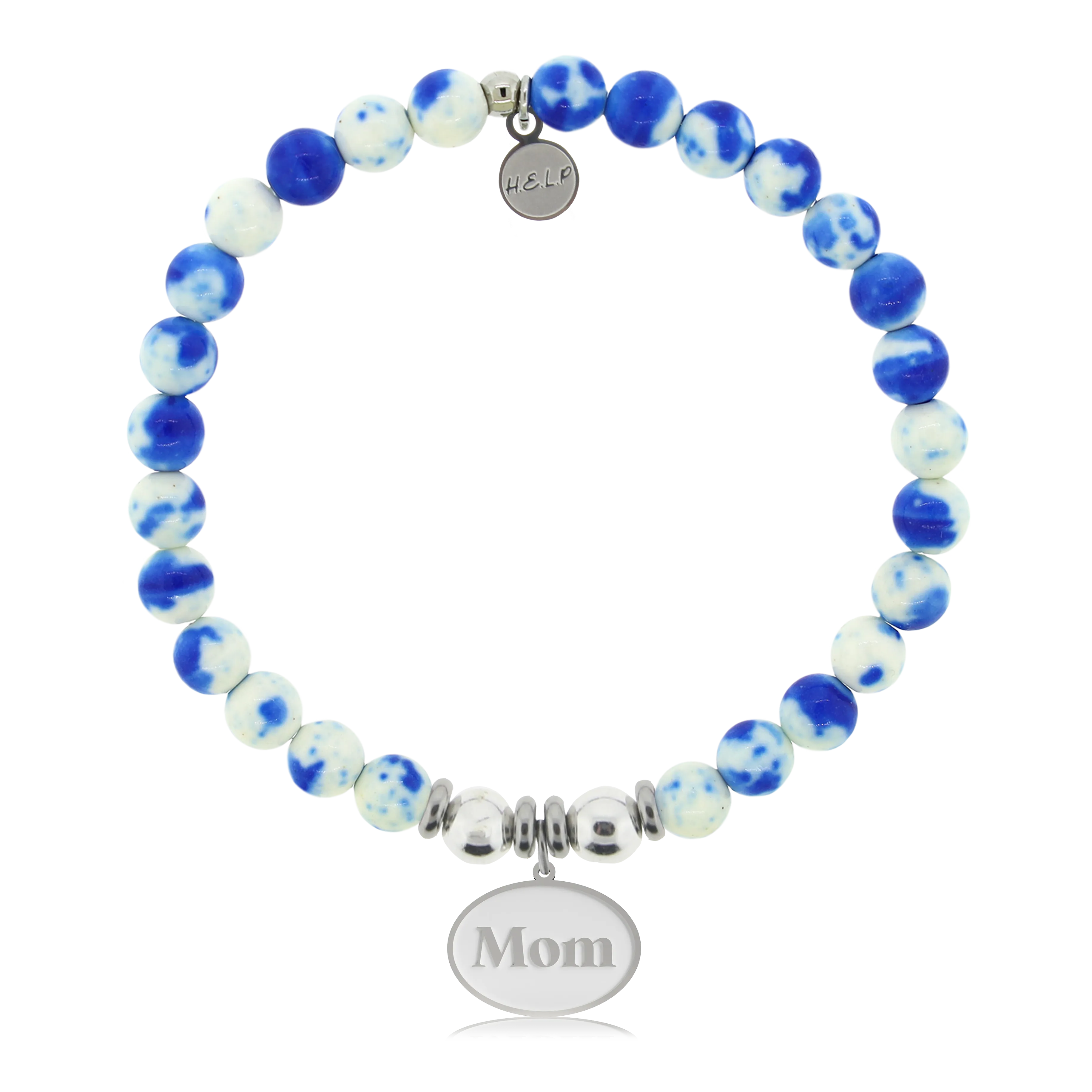 Mom Charm with Blue and White Jade Charity Bracelet