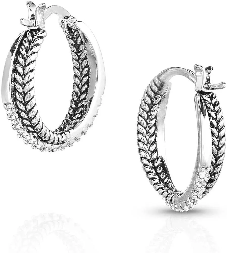 Montana Silversmiths Latch/Lever Back Hoop Earrings (Crystal Crossover)