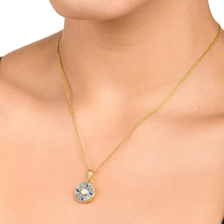 Moonstone Gold Plated Brass Enamel Pendant Necklace