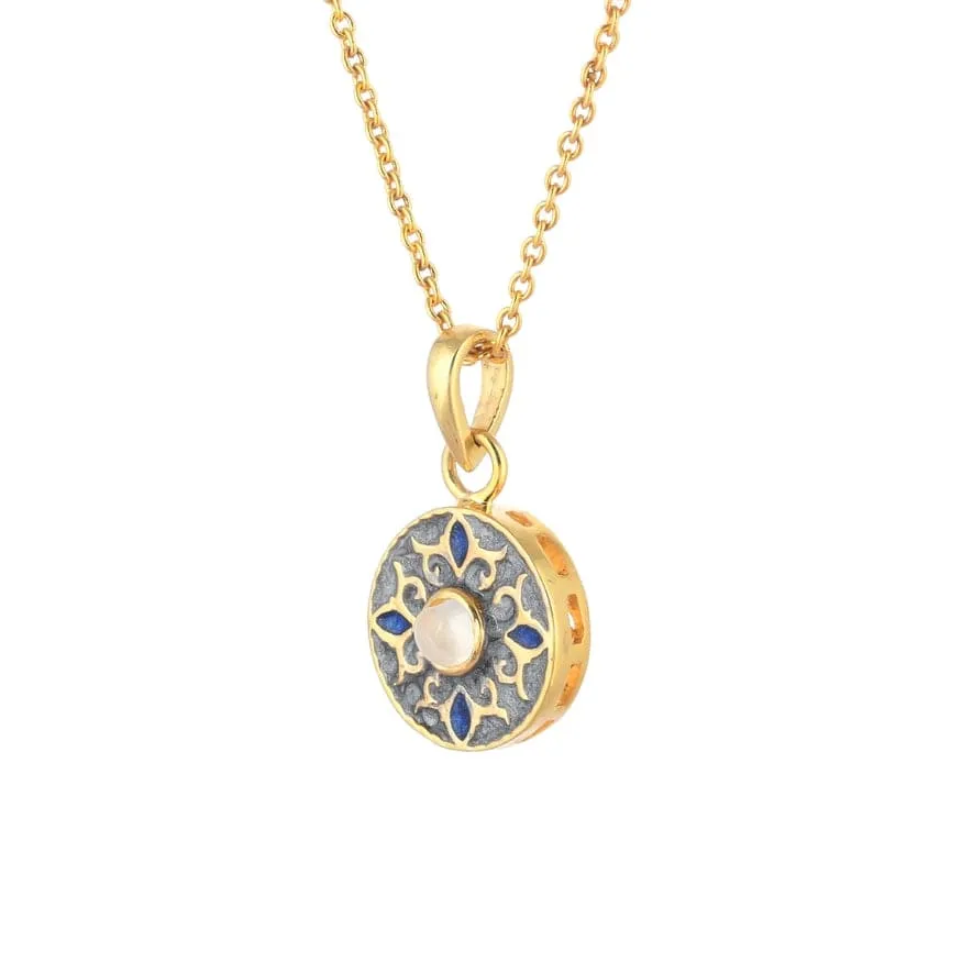 Moonstone Gold Plated Brass Enamel Pendant Necklace