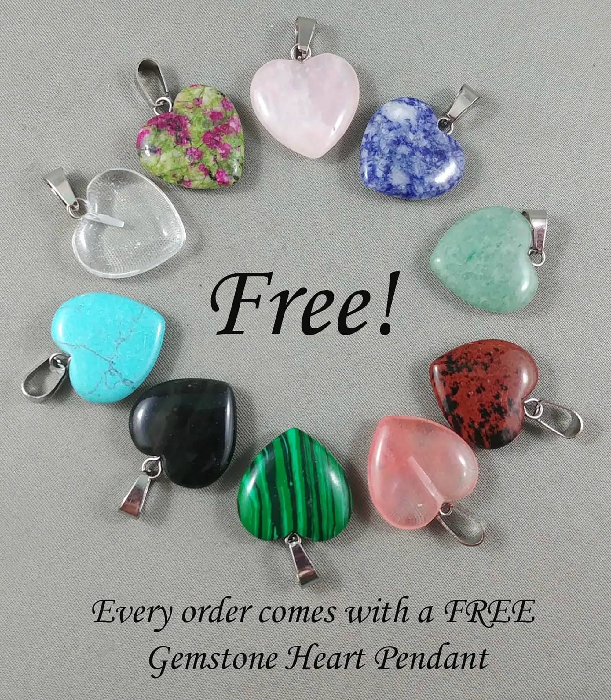 Moss Agate Heart Pendant Necklace  1pc (1831)