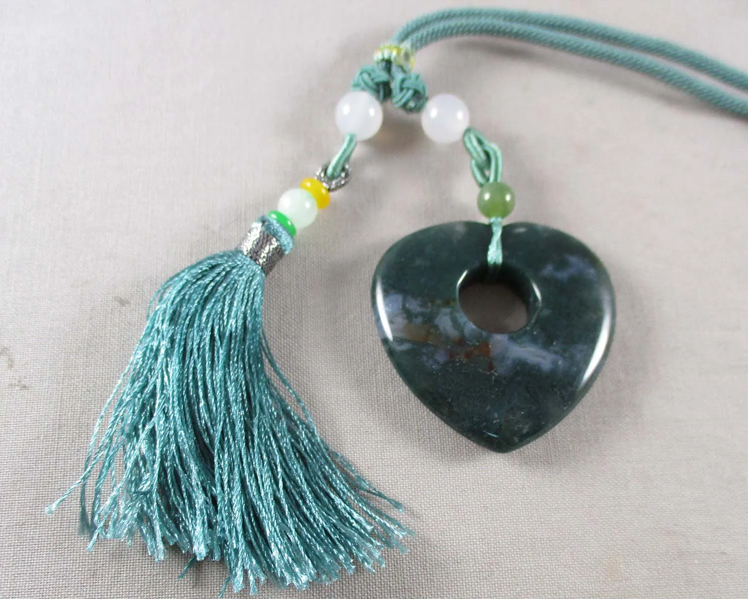 Moss Agate Heart Pendant Necklace  1pc (1831)
