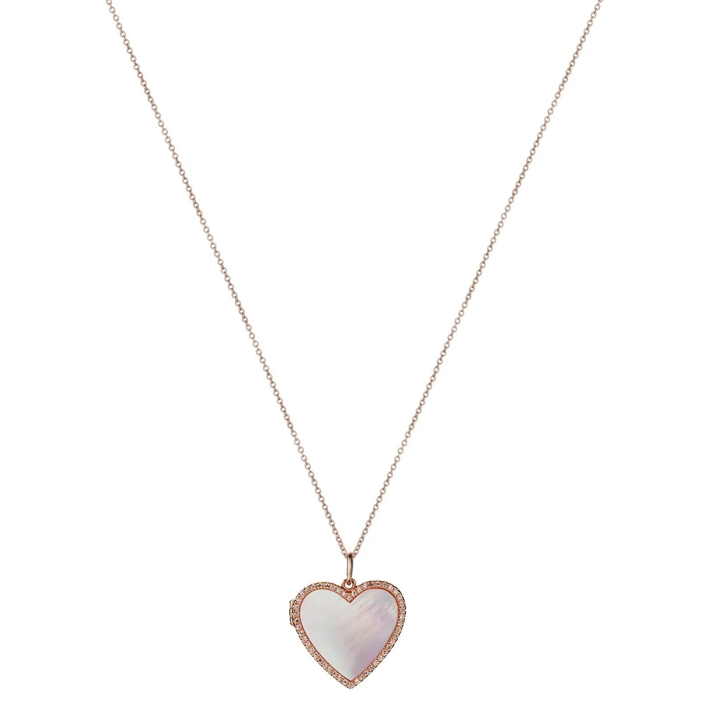 MOTHER OF PEARL & DIAMOND HEART LOCKET