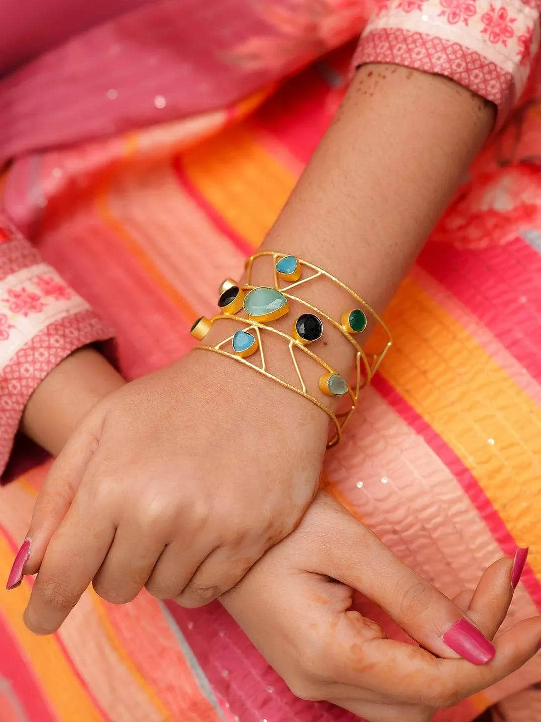 Multi Color Stone Hand Cuff