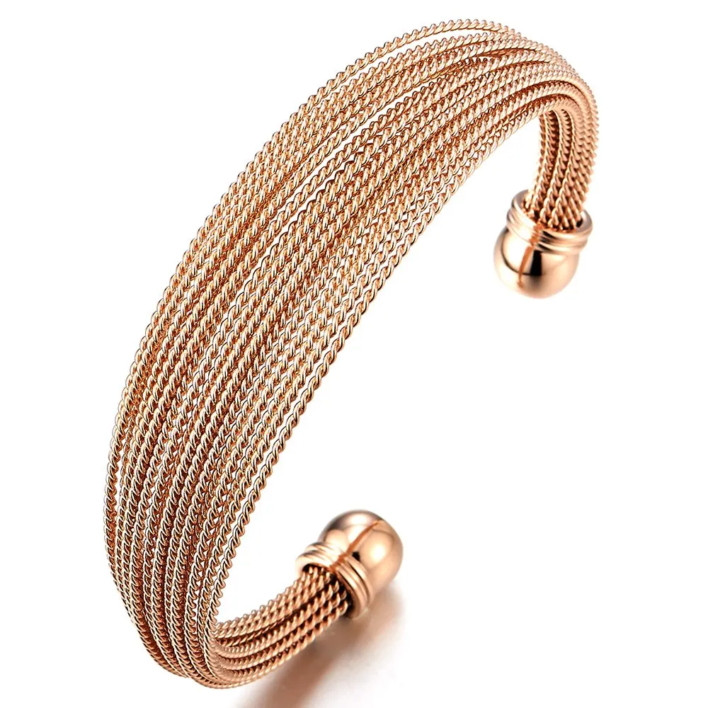 Multi-Strand Women's Stainless Steel Adjustable Cuff Bangle Bracelet