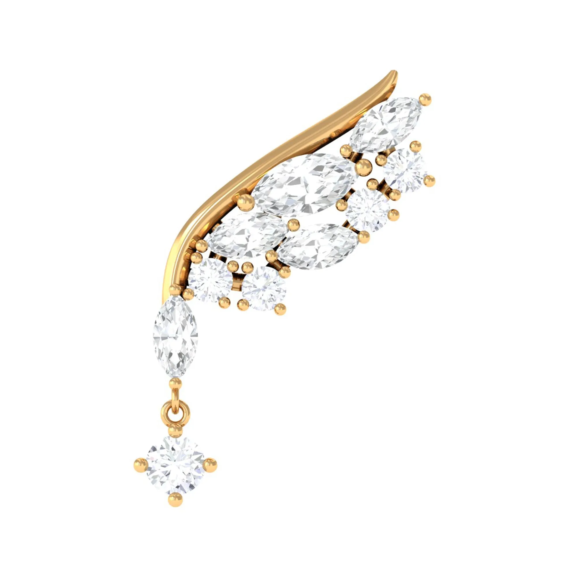 Natural Diamond Wing Helix Drop Earring with Flat Back