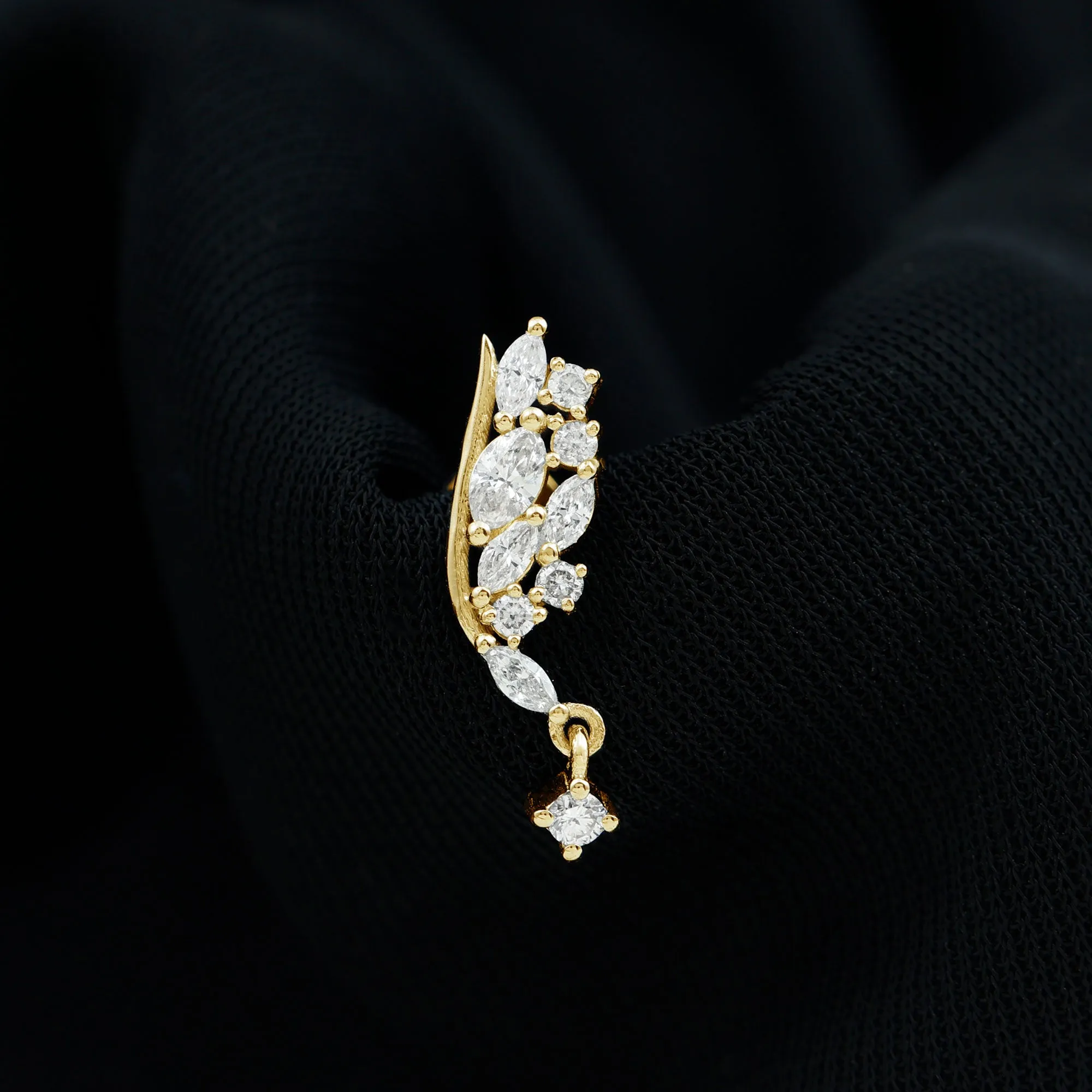 Natural Diamond Wing Helix Drop Earring with Flat Back