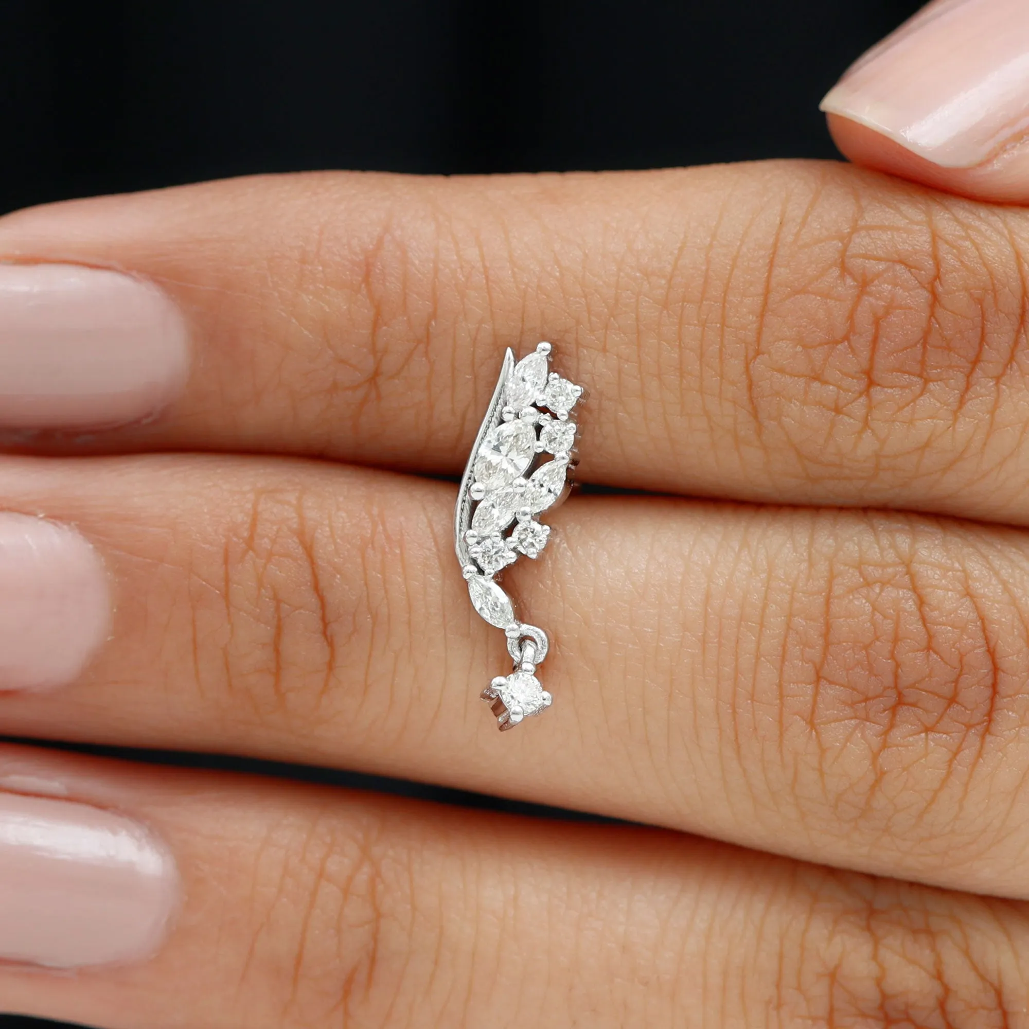 Natural Diamond Wing Helix Drop Earring with Flat Back