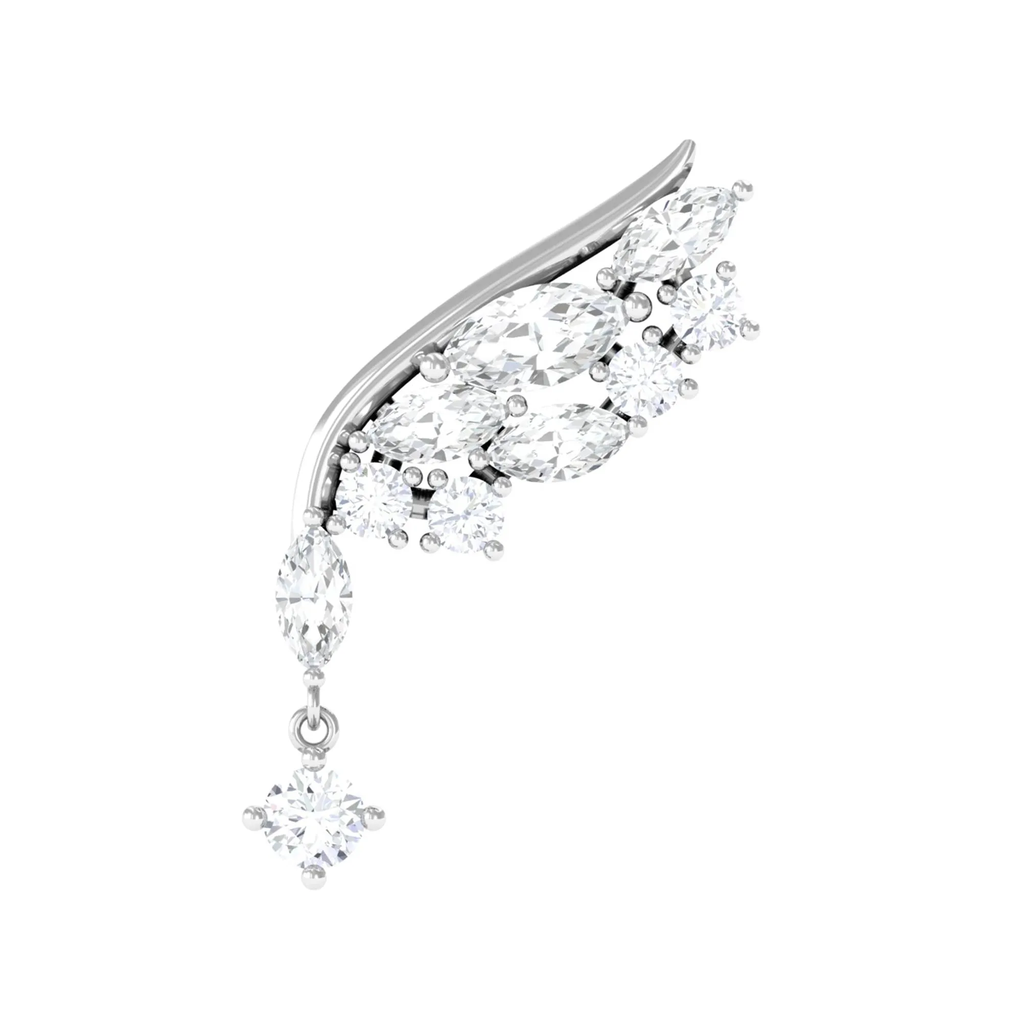 Natural Diamond Wing Helix Drop Earring with Flat Back