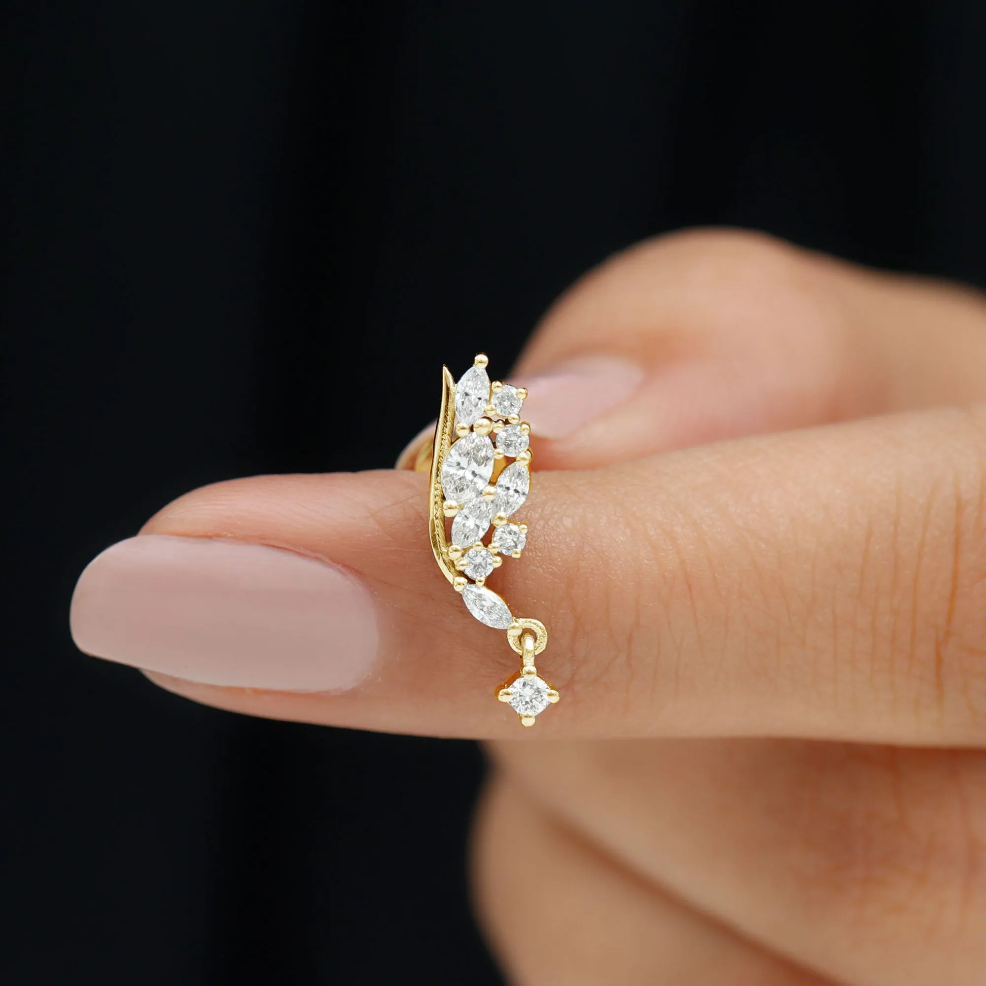 Natural Diamond Wing Helix Drop Earring with Flat Back