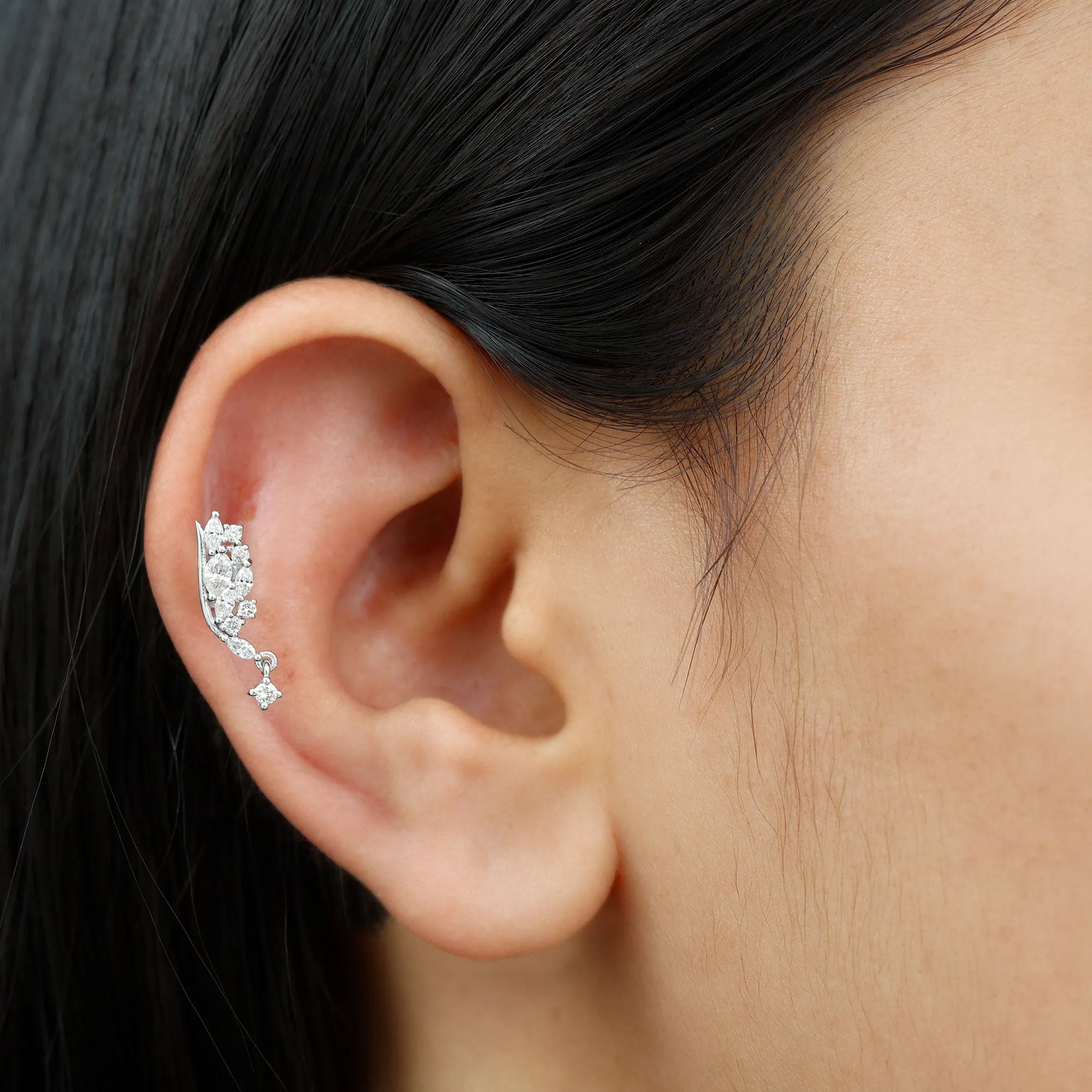 Natural Diamond Wing Helix Drop Earring with Flat Back