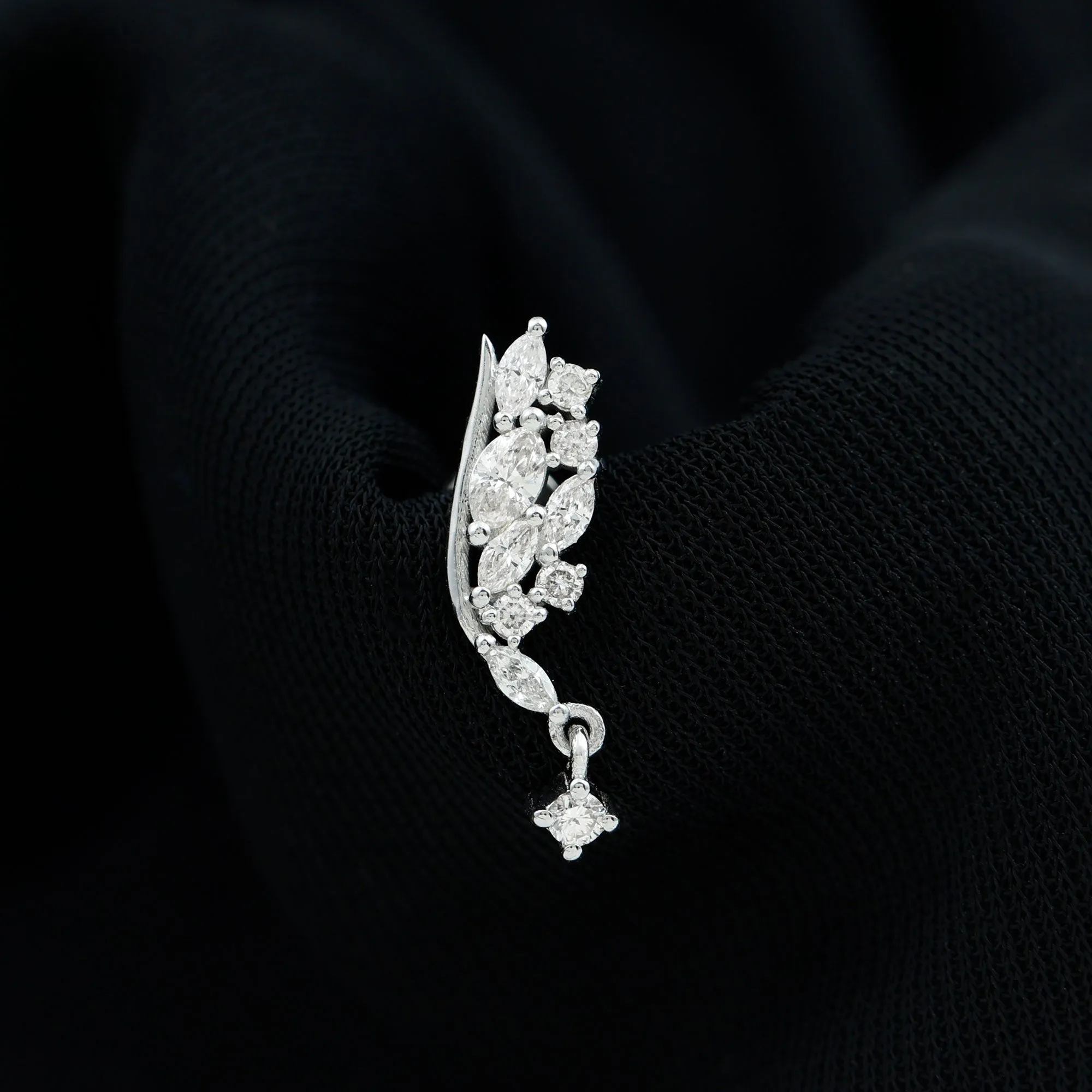Natural Diamond Wing Helix Drop Earring with Flat Back