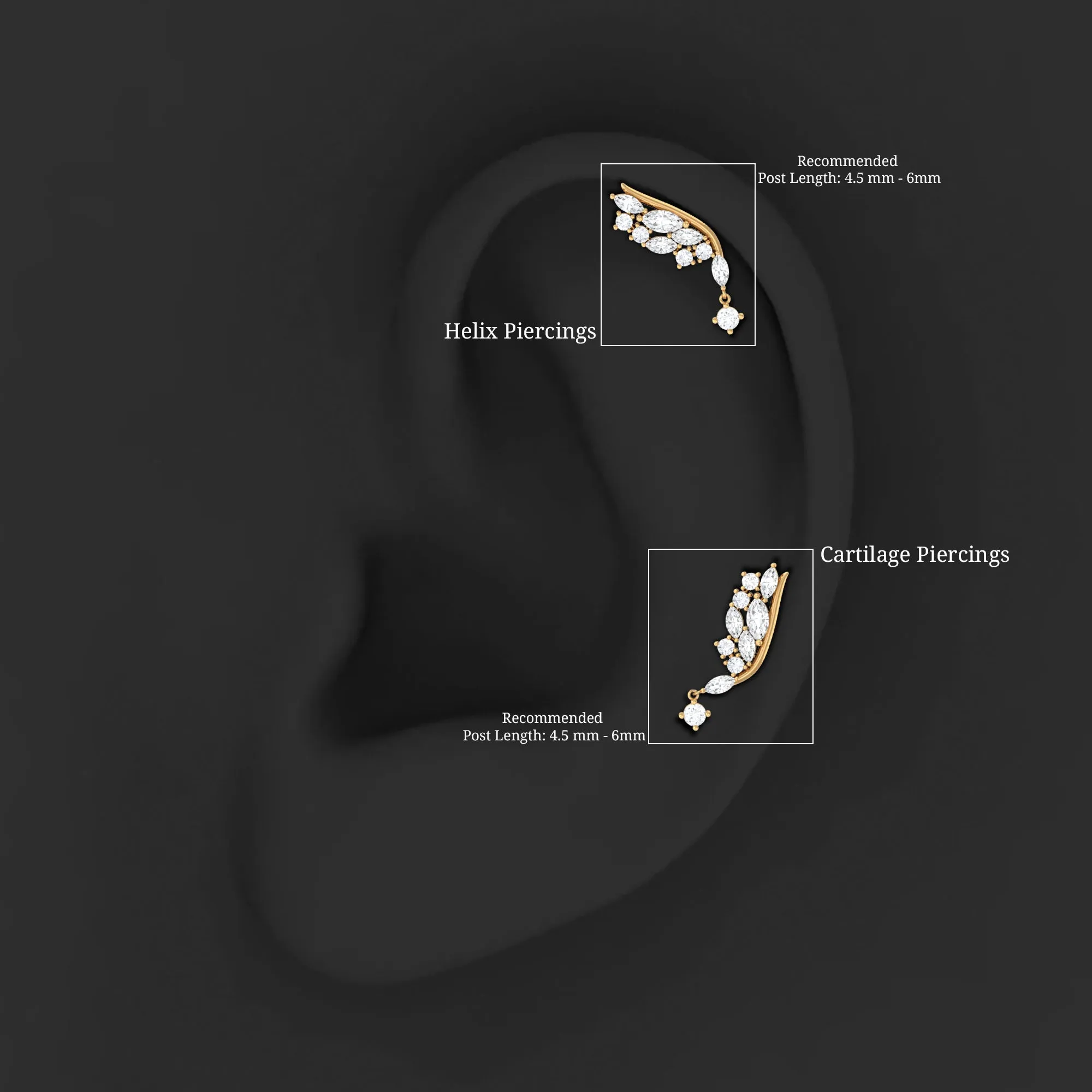 Natural Diamond Wing Helix Drop Earring with Flat Back