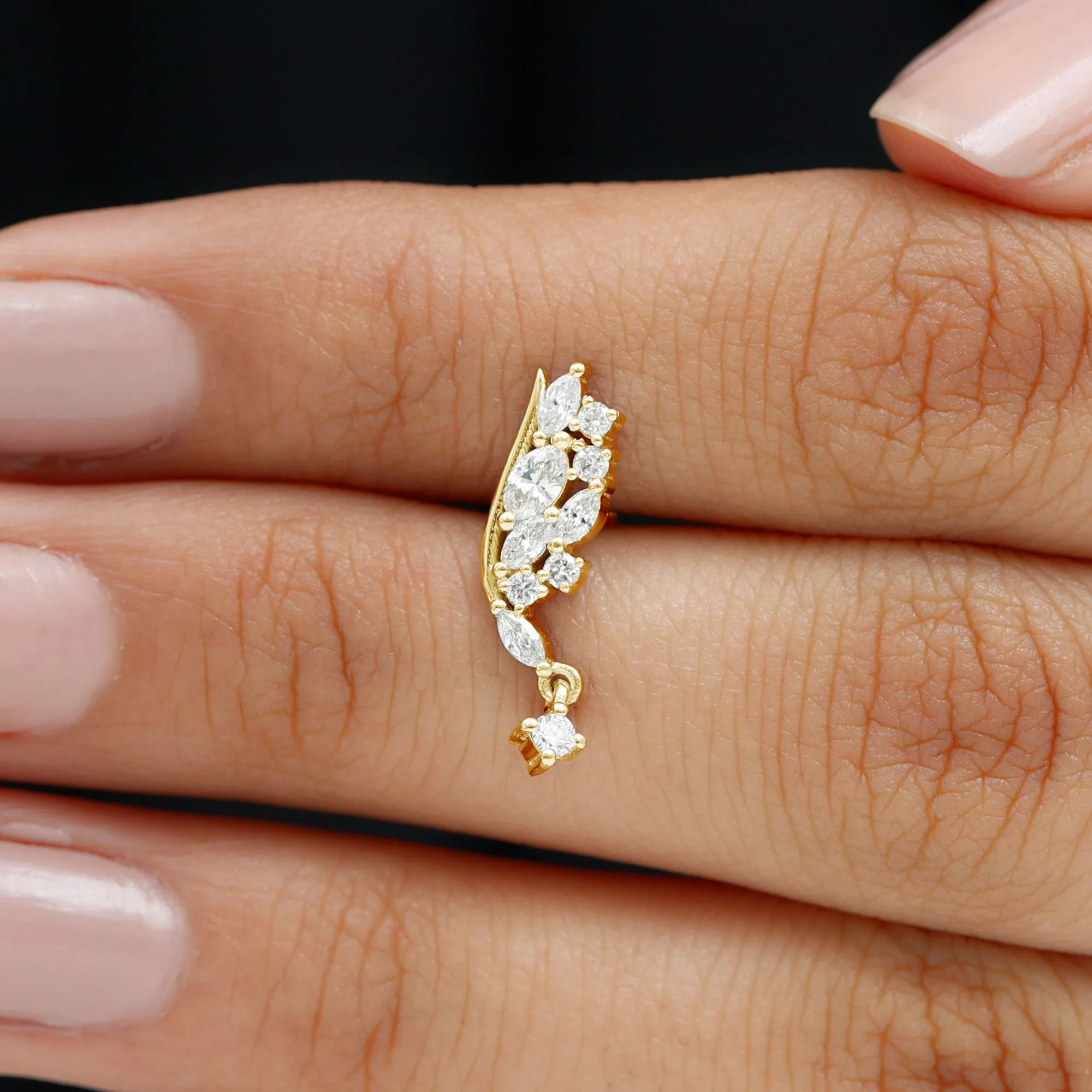 Natural Diamond Wing Helix Drop Earring with Flat Back