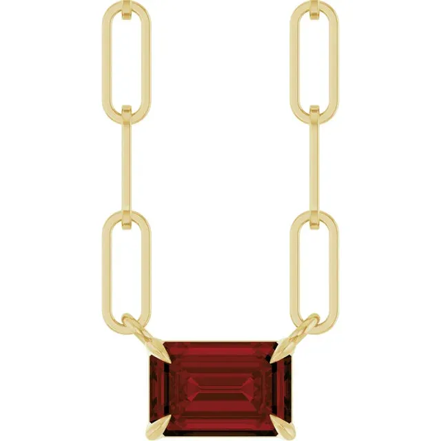 Natural Garnet Solitaire 18" Paperclip Necklace