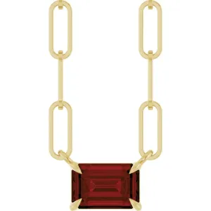 Natural Garnet Solitaire 18" Paperclip Necklace