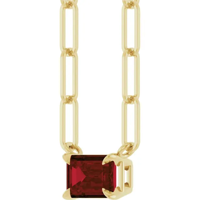 Natural Garnet Solitaire 18" Paperclip Necklace