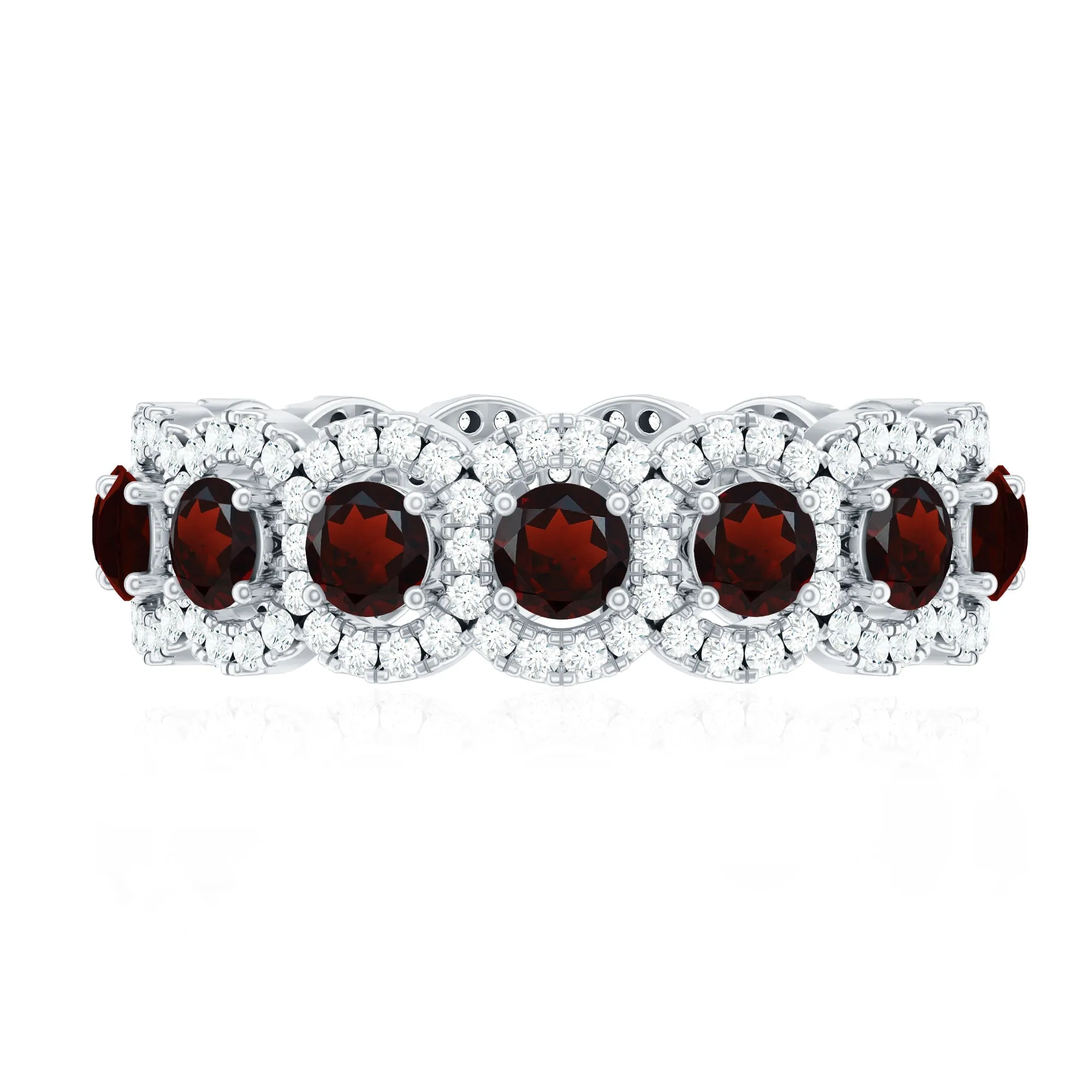 Natural Garnet Wedding Band with Moissanite Halo