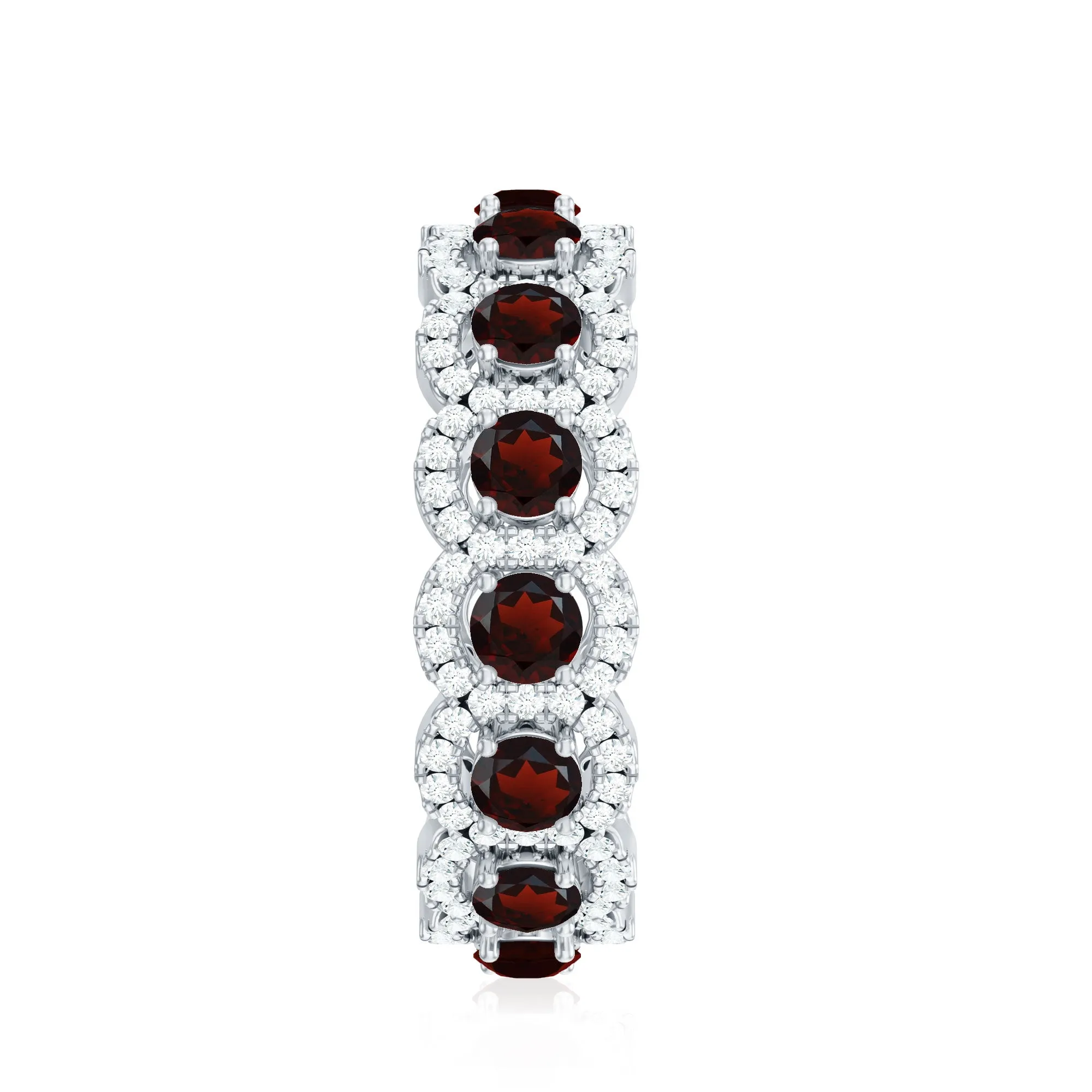 Natural Garnet Wedding Band with Moissanite Halo
