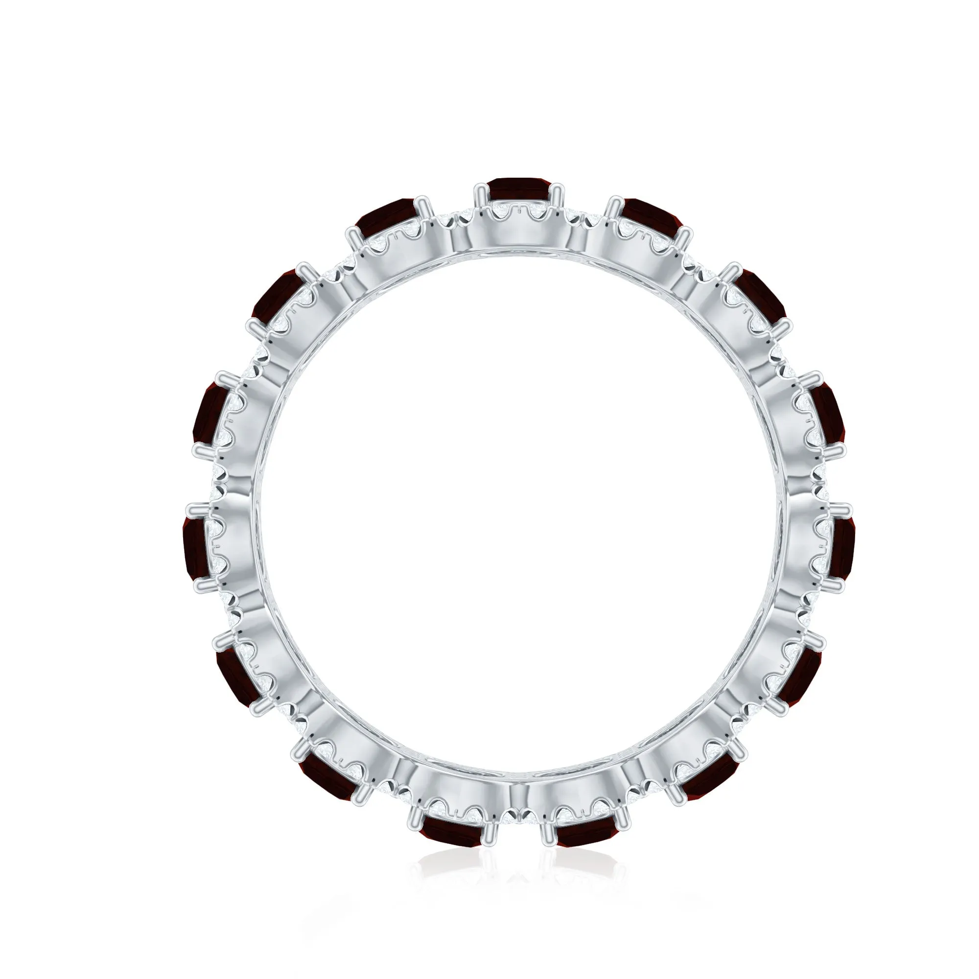 Natural Garnet Wedding Band with Moissanite Halo