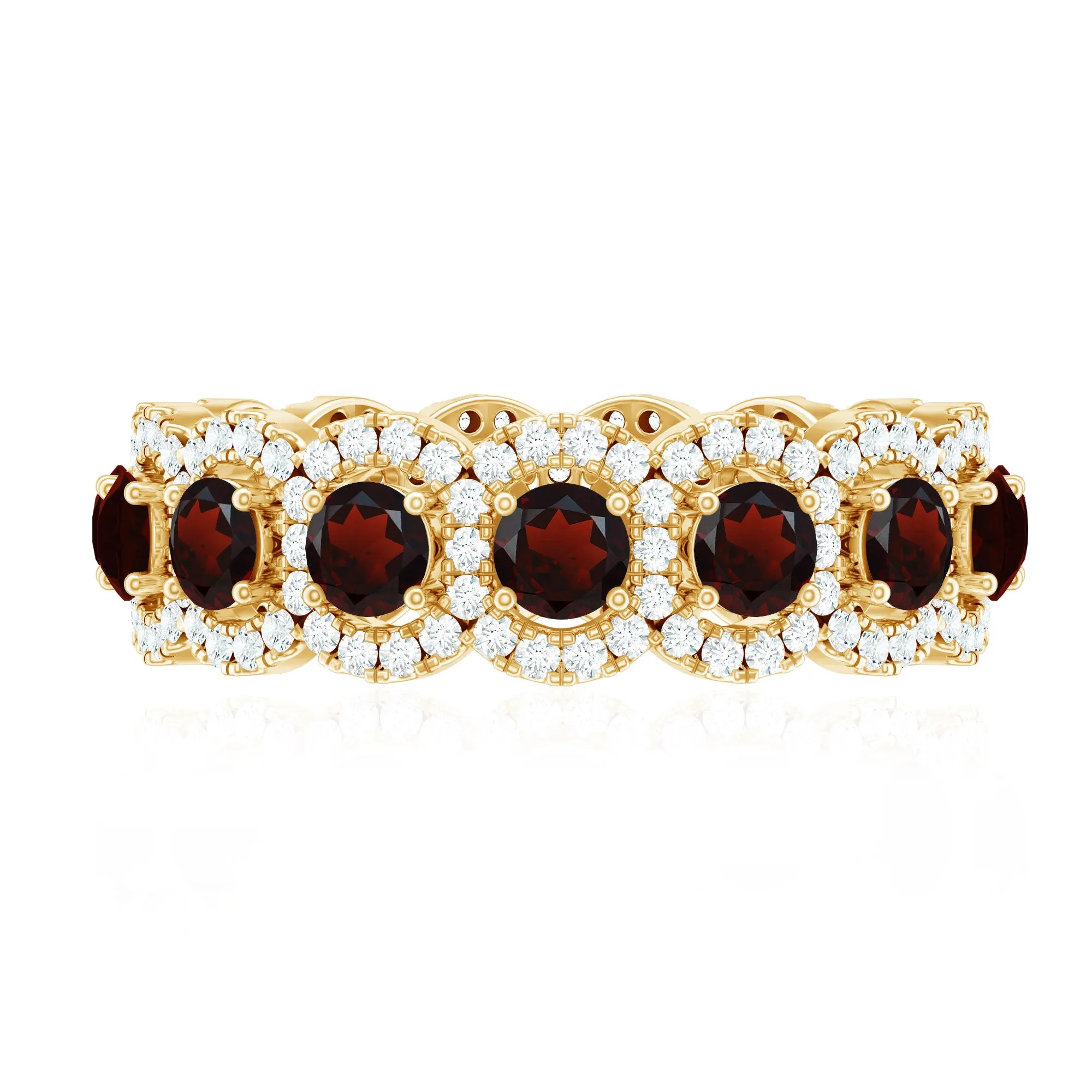 Natural Garnet Wedding Band with Moissanite Halo