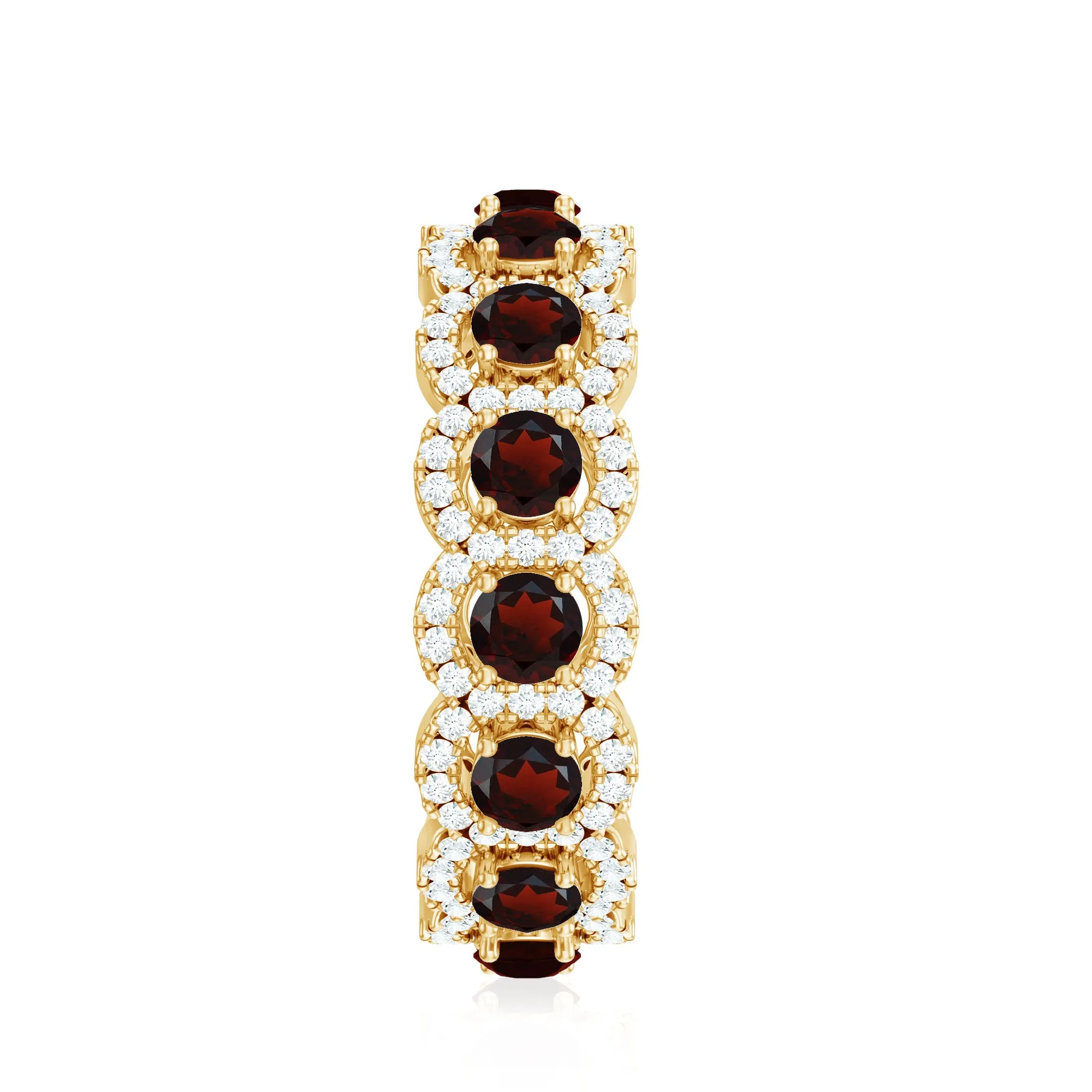 Natural Garnet Wedding Band with Moissanite Halo
