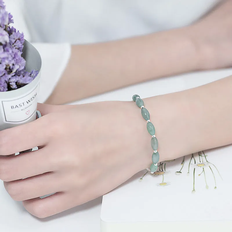 Natural Jade Gemstone Crystal Silver Bracelet