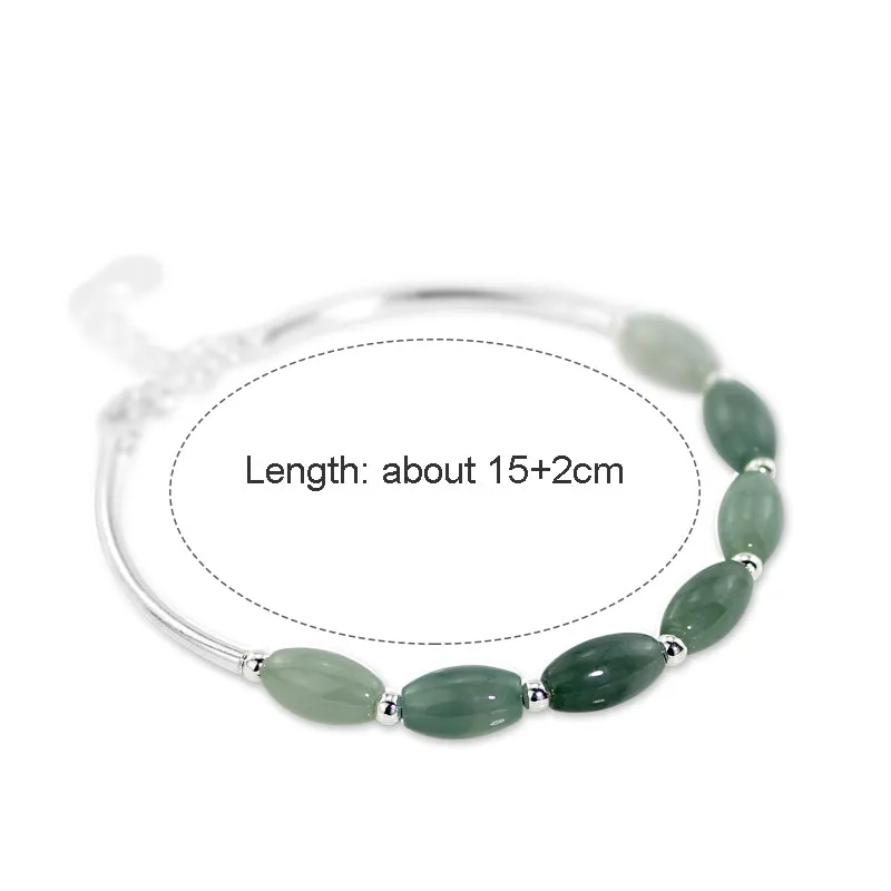 Natural Jade Gemstone Crystal Silver Bracelet